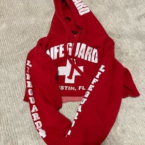 Red lifeguard cropped hoodie
